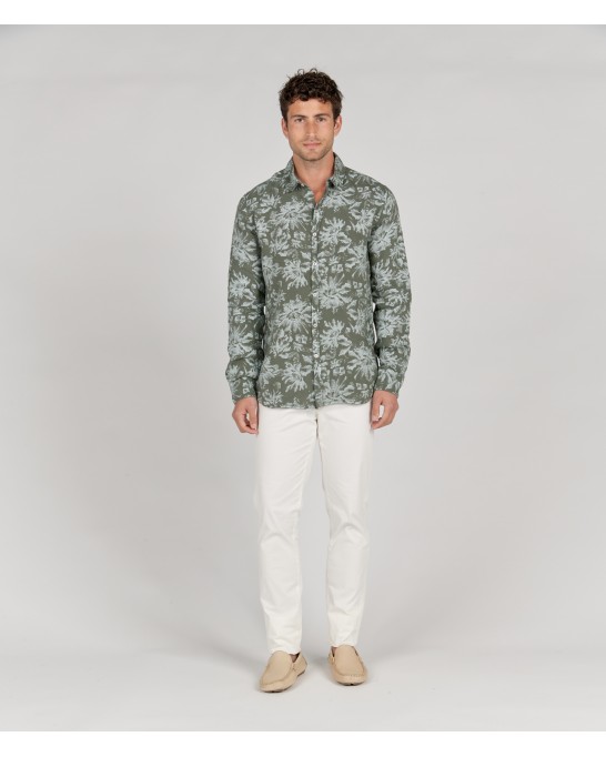 HONORE - Bronze floral print linen shirt