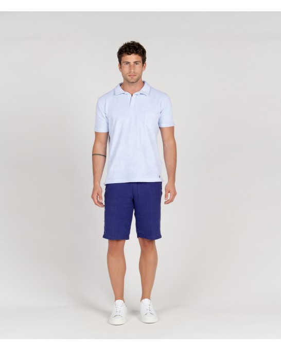 COLORADO - Indigo relaxed linen Bermuda shorts