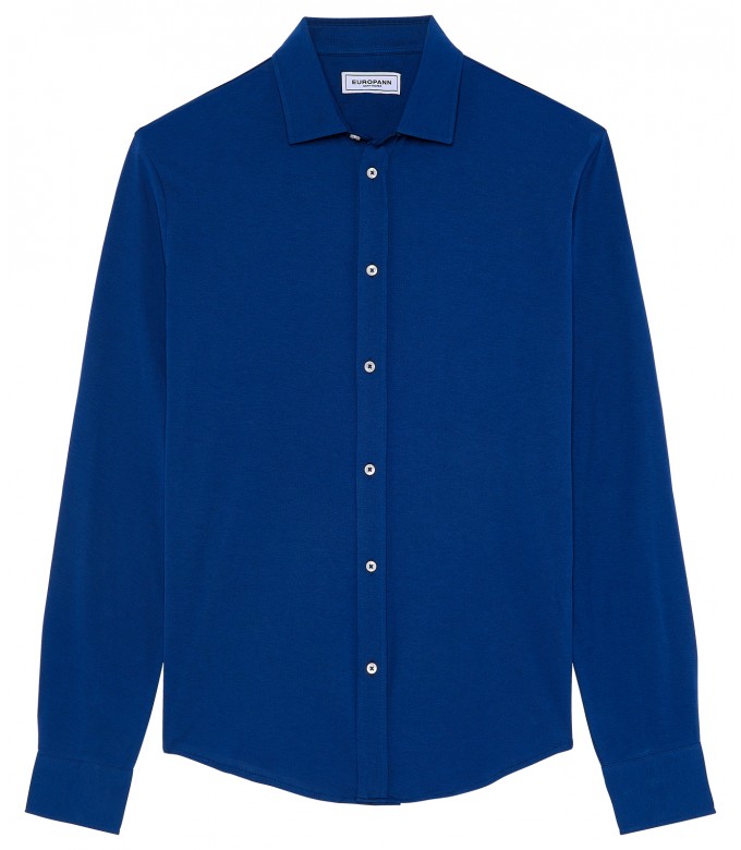 STUART - Chemise jersey coton slim-fit indigo
