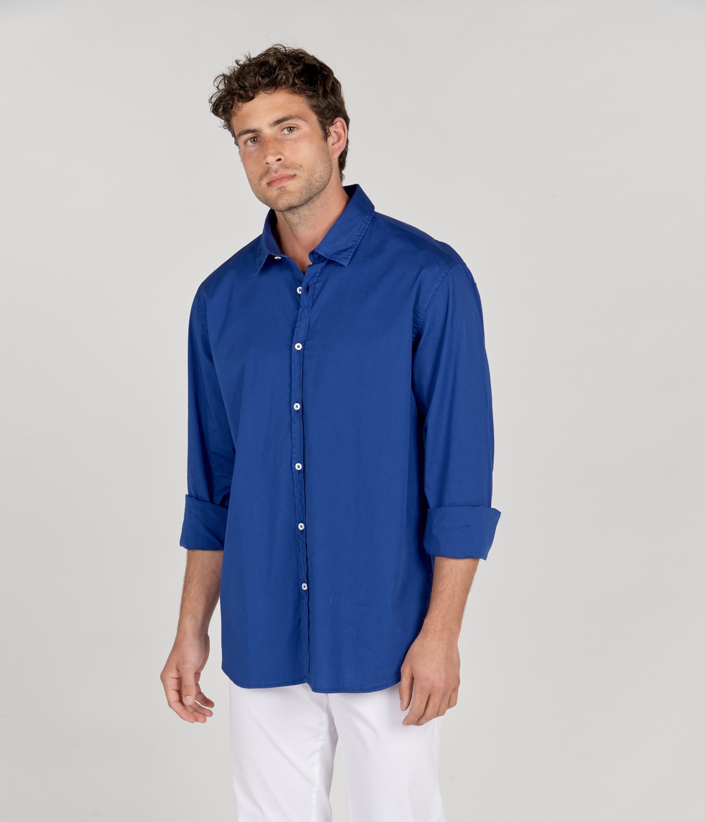 Plain Quality brand long for color Europann shirt sleeves indigo men