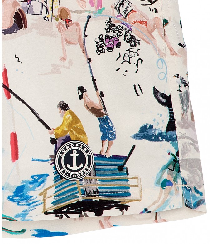 SUMMER - Short de bain imprimé peinture de St Tropez écru