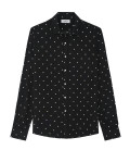 SEAN - Camisa negra de viscosa con lunares blancos