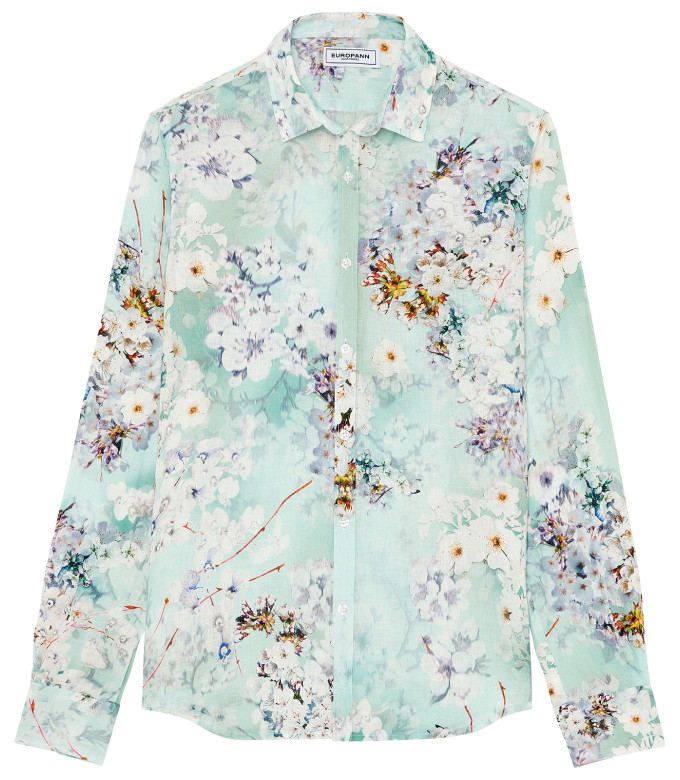 LORD - Aqua floral printed linen shirt