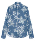 BLAKE - Camicia chambray in lino con stampa di felci