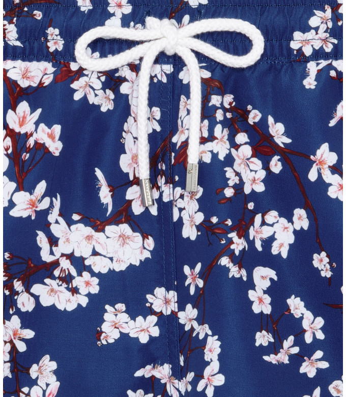 THEO Short de bain imprimé motif fleur japonaise indigo