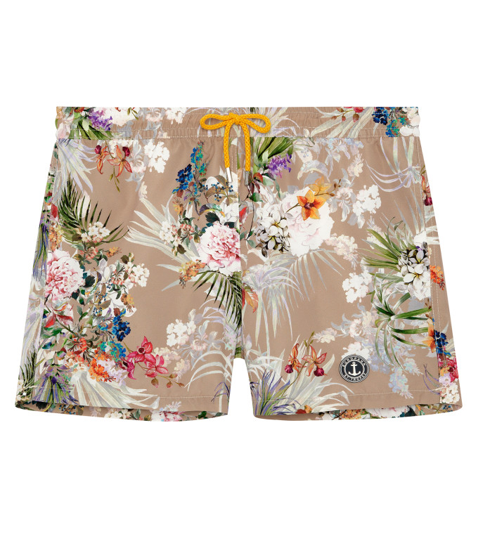 LUKA - Beige Japanese flower print swim shorts