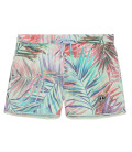 KAYDEN - Short length printed swim shorts with aqua palm leaf motif