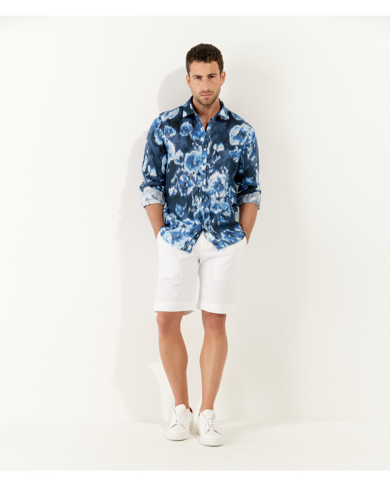 ADRIAN - Chemise imprimé en lin motifs floral marine