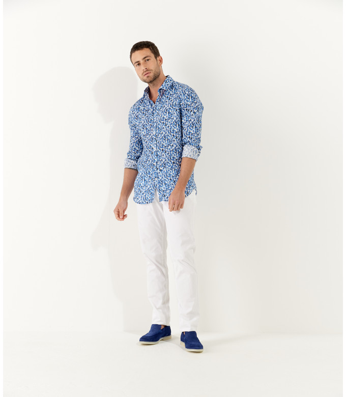 COOPER - Marine leopard print linen shirt