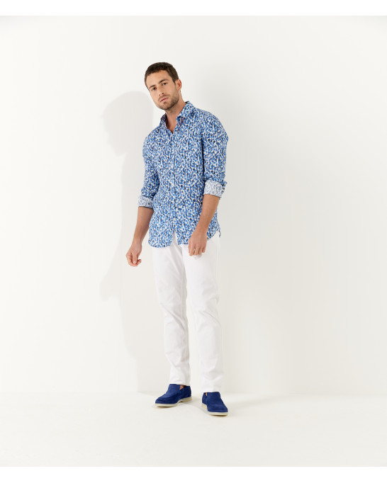 COOPER - Chemise en lin imprimé léopard coloris marine