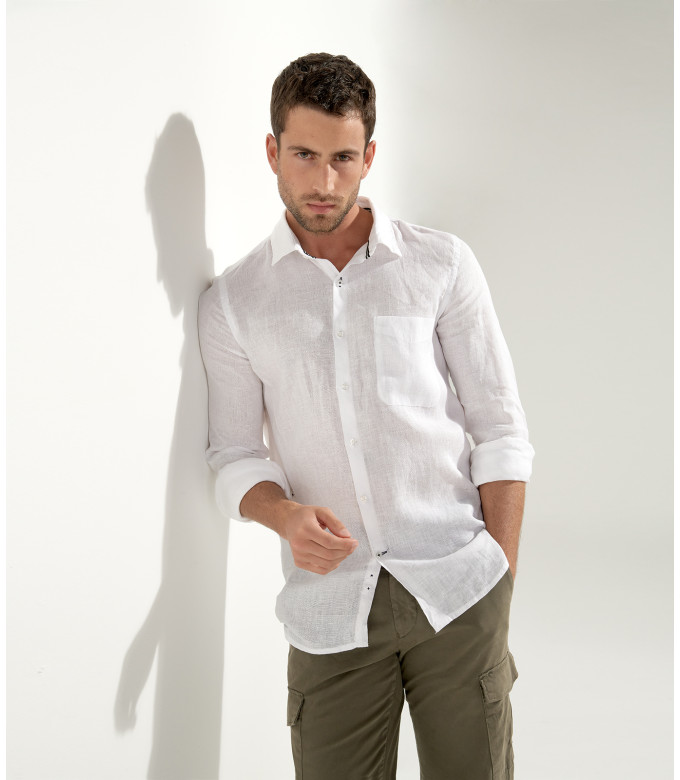 DIVA - Camisa casual de lino blanco 