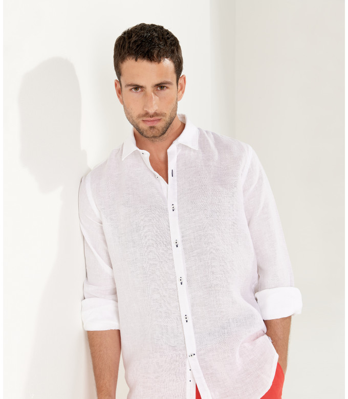 JONAS - Camisa blanca, lino jaspeado liso