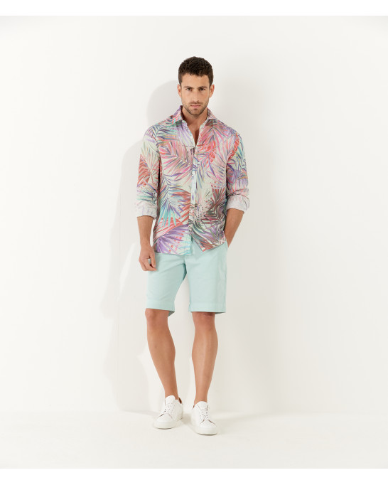 KANYE - Aqua floral print linen shirt