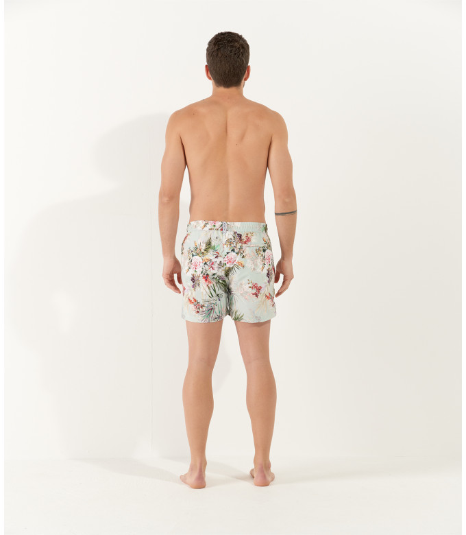 LUKA - Short de bain imprimé fleurs japonaises aqua