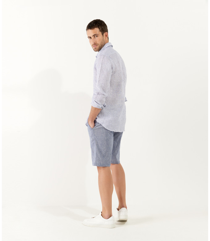 RAY - Linen thin stripes shirt blue