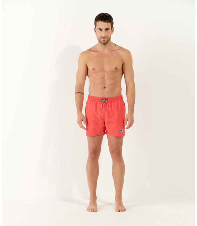 SOFT - short de baño liso, slim fit, coral