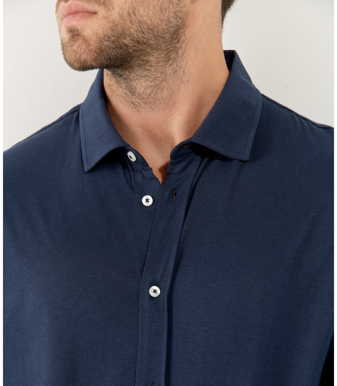 STUART - Thin jersey cotton shirt, ink blue