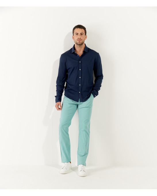 STUART - Thin jersey cotton shirt, ink blue