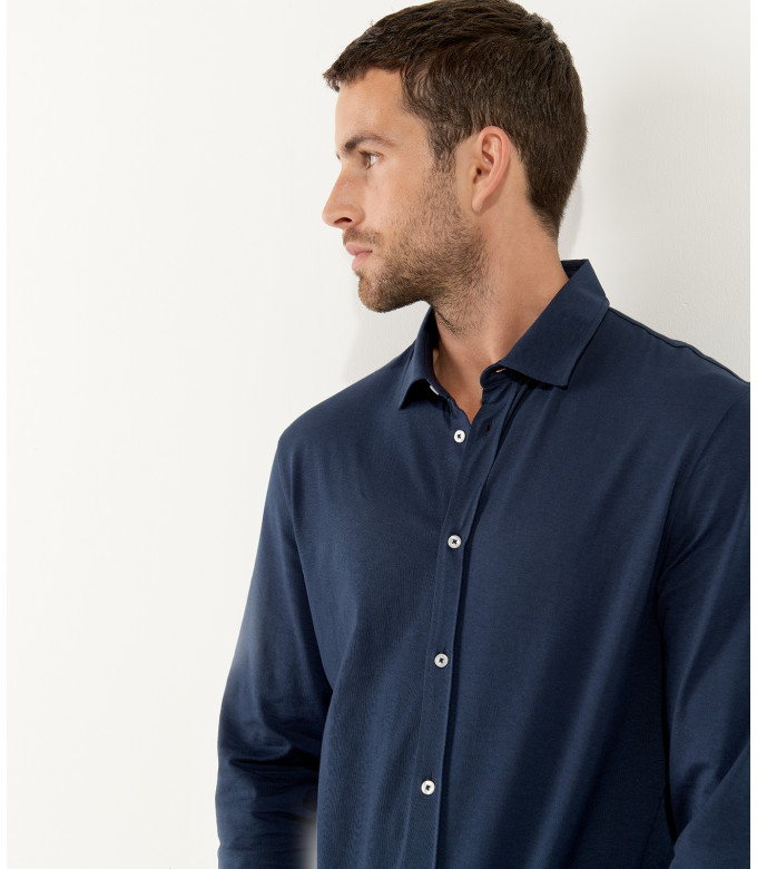 STUART - Thin jersey cotton shirt, ink blue