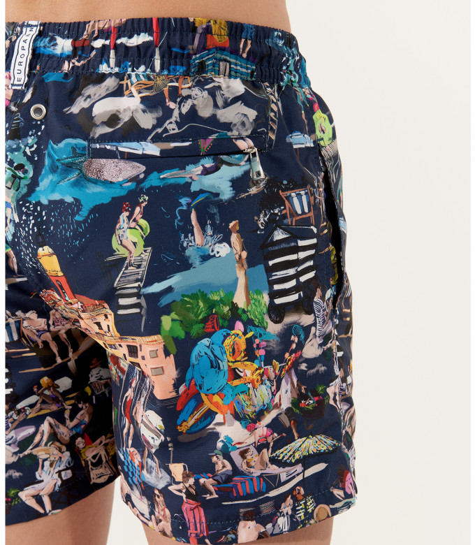 SUMMER - St Tropez painting printed navy blue swimshort