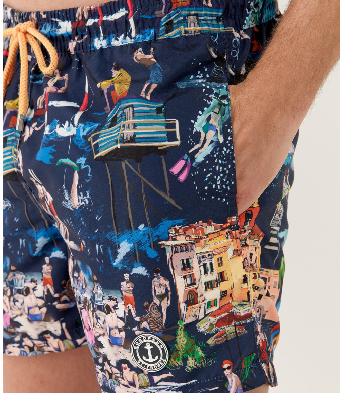 SUMMER - St Tropez painting printed navy blue swimshort