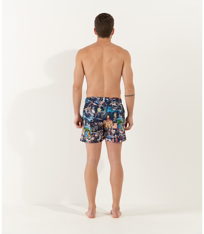 SUMMER - St Tropez painting printed navy blue swimshort