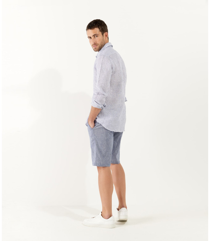 TURNER - Slim fit linen-blend bermudas, navy