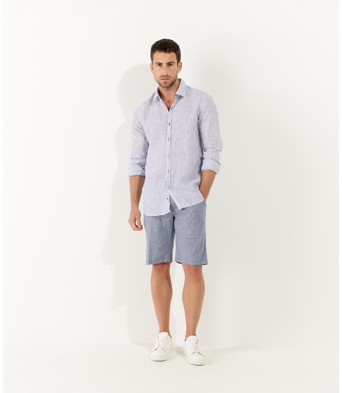 TURNER - Slim fit linen-blend bermudas, navy