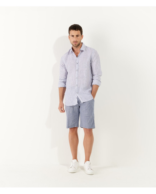 TURNER - Slim fit linen-blend bermudas, navy