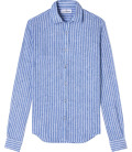 KRIS - Camicia in lino azzurro a righe piccole