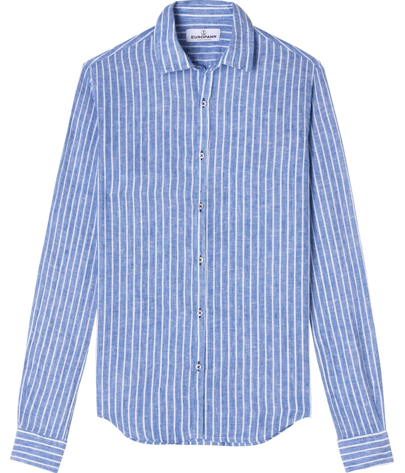 KRIS - Light blue linen shirt in small stripes - EUROPANN