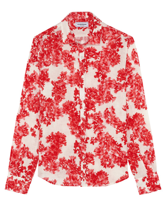 AMALFI - Chemise en lin imprimé motif fleurs corail