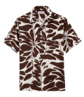 AMADEO - Leaves print chocolate linen shirt