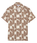 DALI - Short-sleeved linen shirt in geometric chocolate print