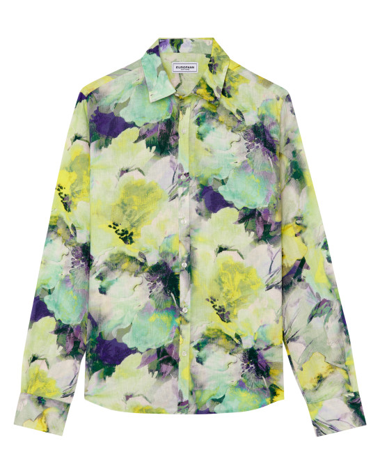 ENNA - Chemise en lin imprimé motif fleurs lime