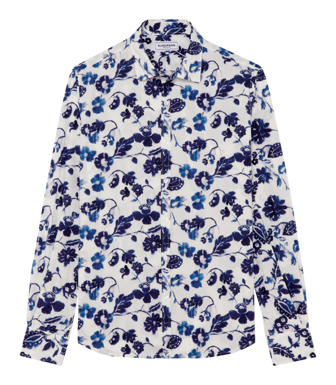 FELIPE - Printed linen shirt navy blue