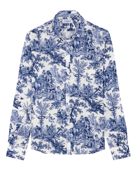 GALLI - Chemise en lin imprimé toile de jouy marine