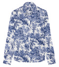 GALLI - Camisa de lino estampada toile de jouy azul marino