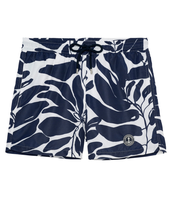 PIETRO - Navy Leaf Print Swim Shorts