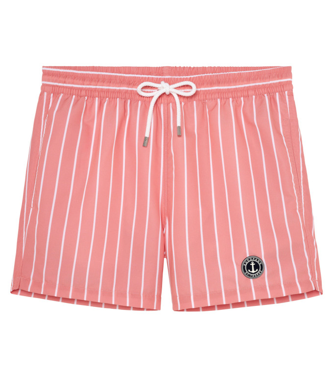 SID - Short de bain imprimé à rayures tennis corail