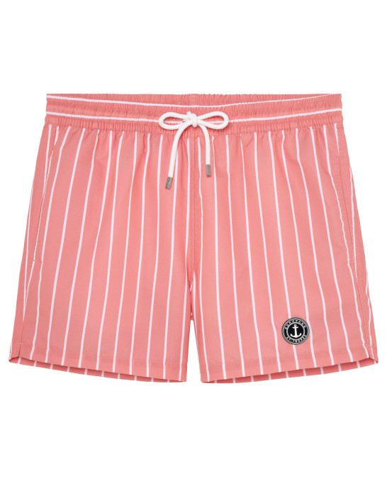 SID - Short de bain imprimé à rayures tennis corail