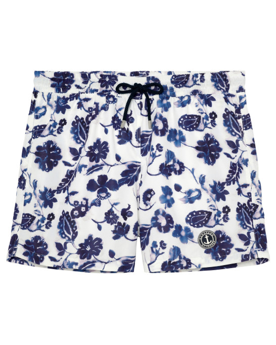 JOSHUA - Short de bain imprimé à motif fleurs indiennes floues blanc