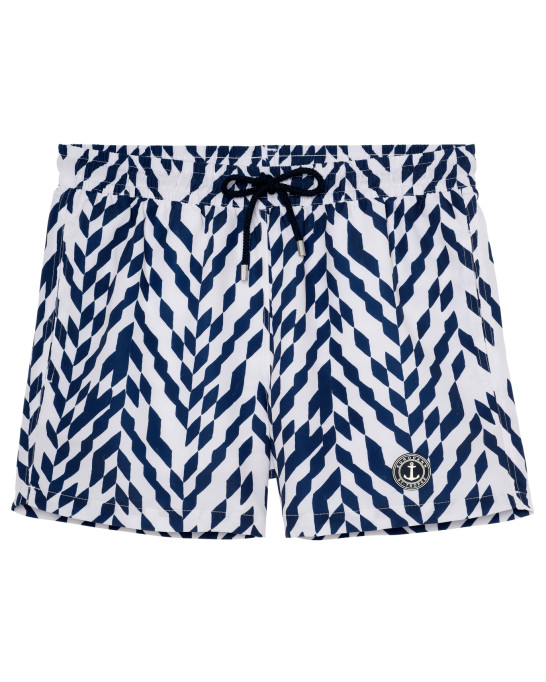 ISRA - Short de bain imprimé motif à chevrons marine