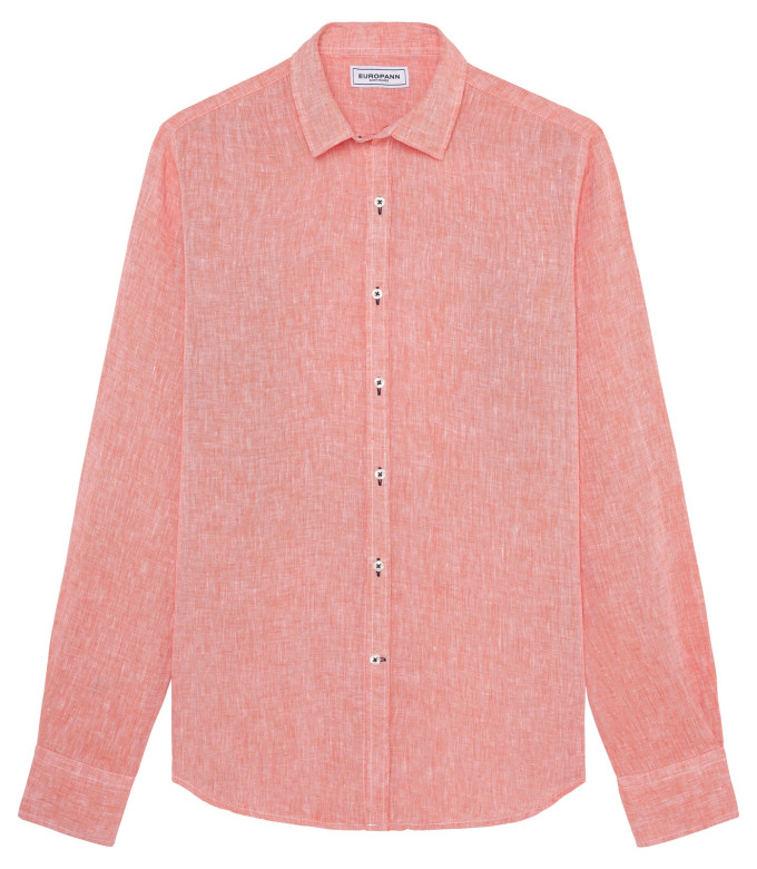 JONAS - Chemise unie lin chiné corail