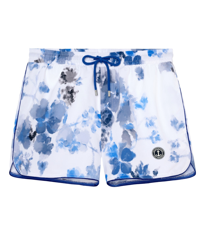 PINO - Short de bain court imprimé fleurs aquarelles océan