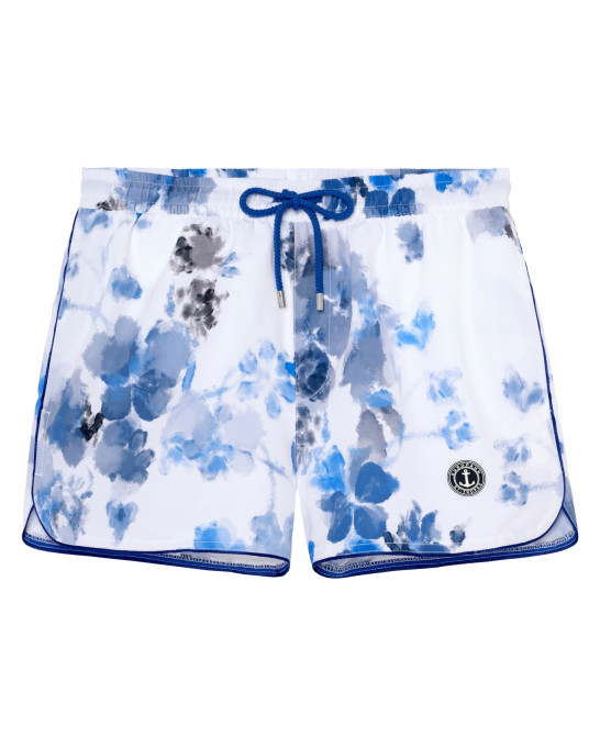 PINO - Short de bain court imprimé fleurs aquarelles océan