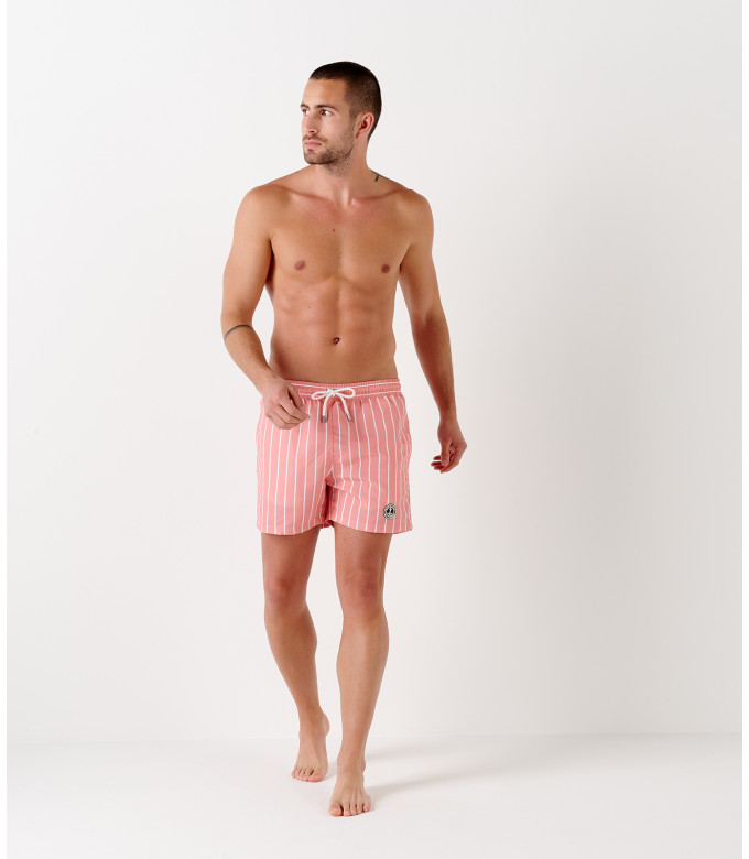 SID - Short de bain imprimé à rayures tennis corail