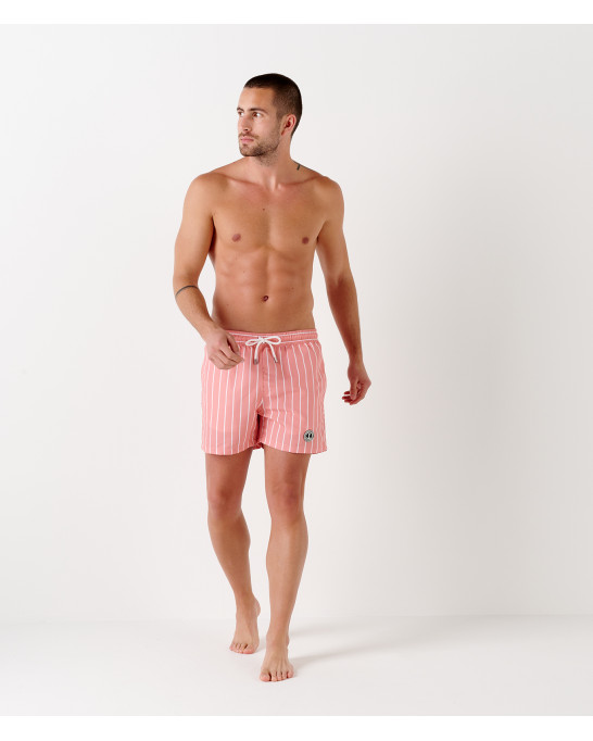 SID - Short de bain imprimé à rayures tennis corail