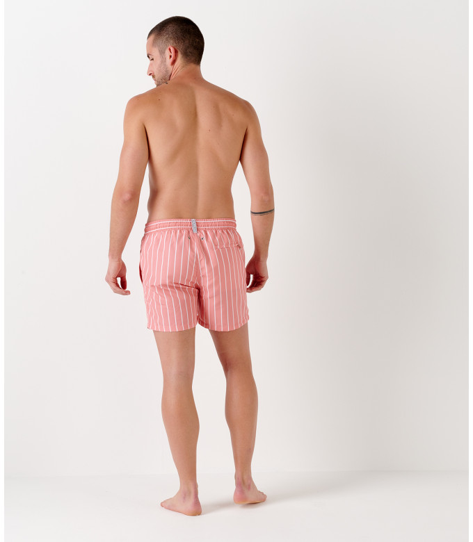 SID - Short de bain imprimé à rayures tennis corail