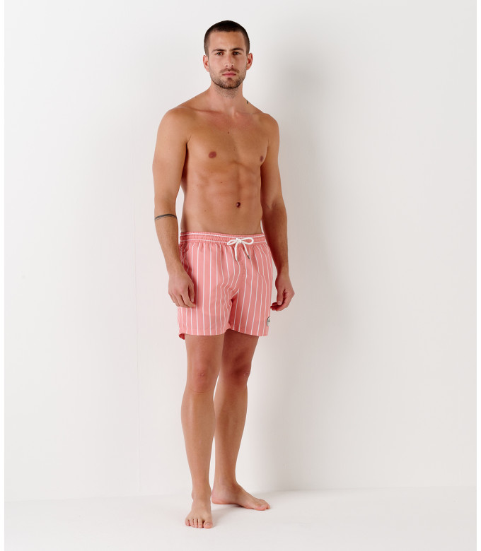 SID - Short de bain imprimé à rayures tennis corail